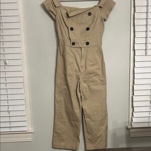 Marissa Webb Khaki Off-Shoulder Utility Jumpsuit